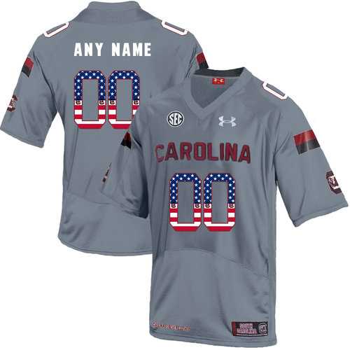 Mens South Carolina Gamecocks Gray Customized USA Flag College Football Jersey